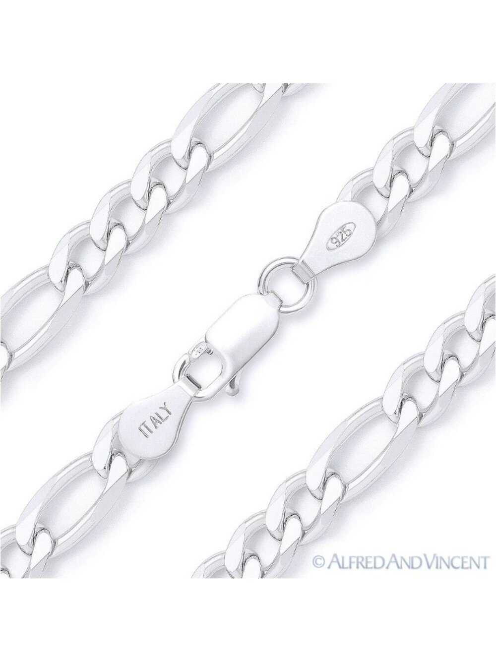 5mm Figaro / Figaroa Link Italian Chain Bracelet in .925 Sterling Silver 7"